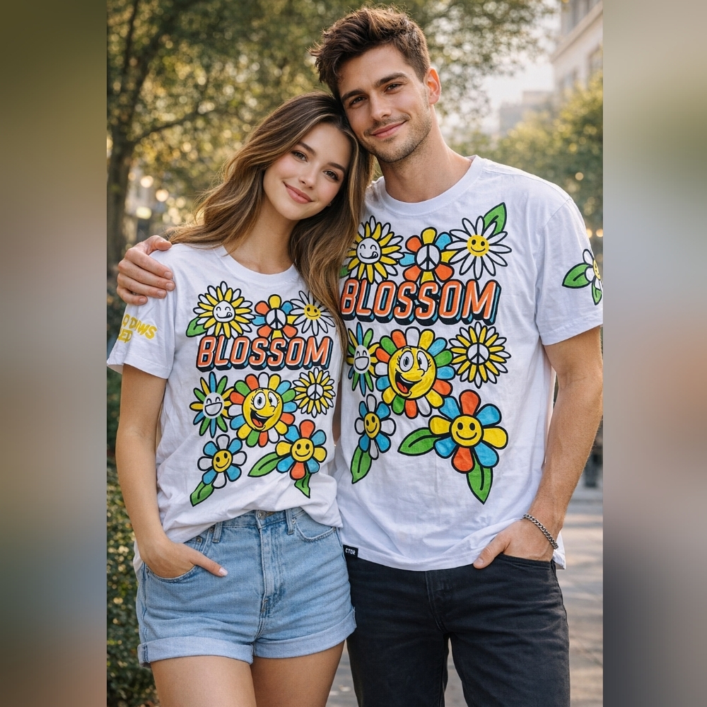 NWT*Contender Blossom White  Graphic Bubble Print Tee T-Shirt Mens 2XL Daisies